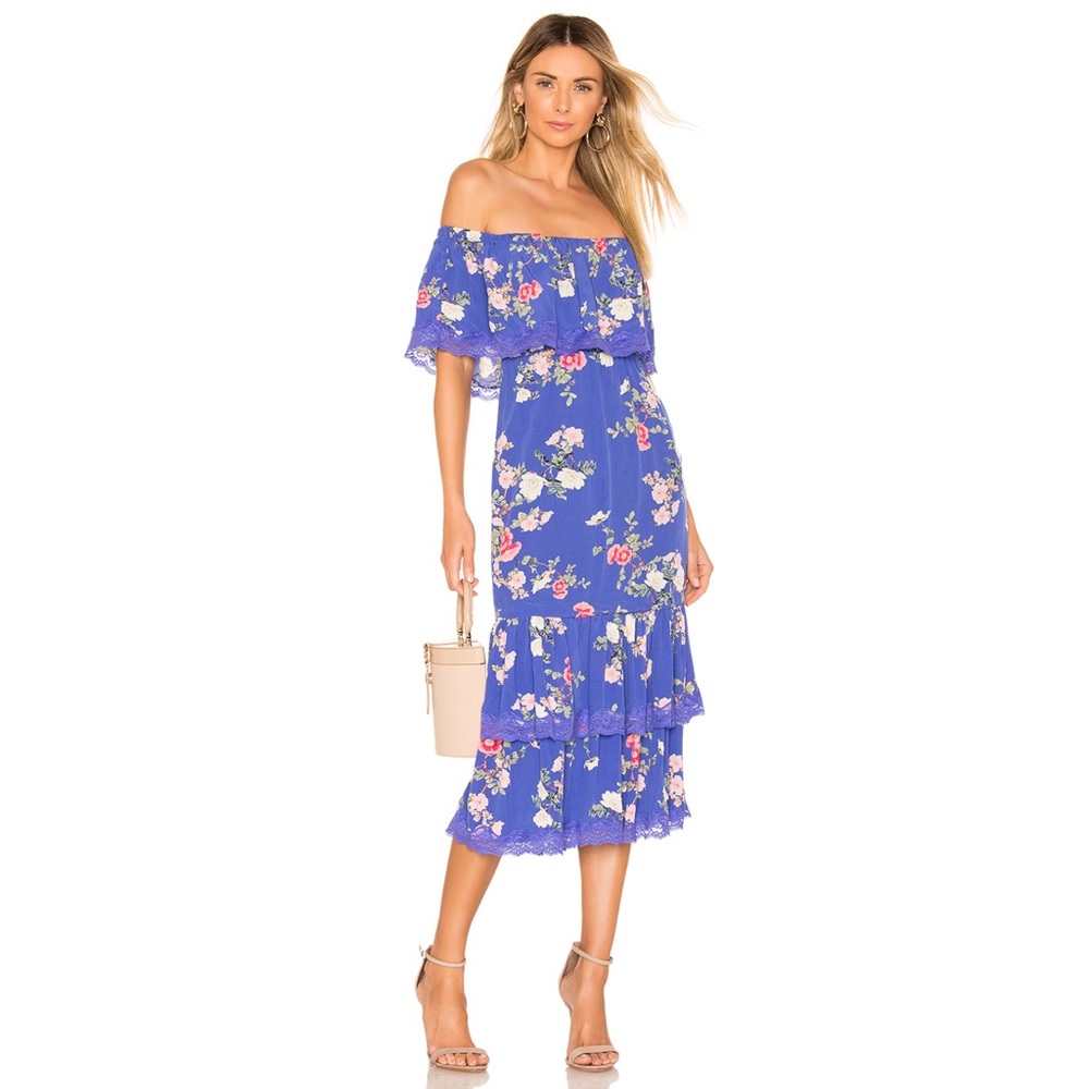NWT Lovers + Friends‎ Elouise Off Shoulder Floral Midi Dress